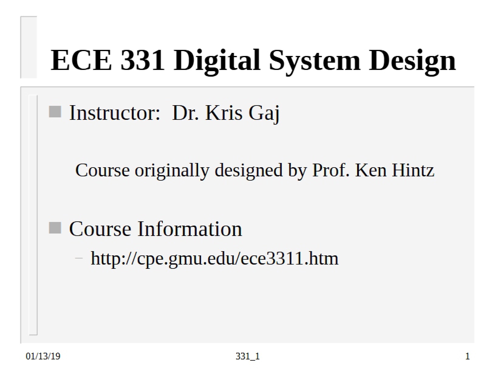 Info on Digital System Design Course