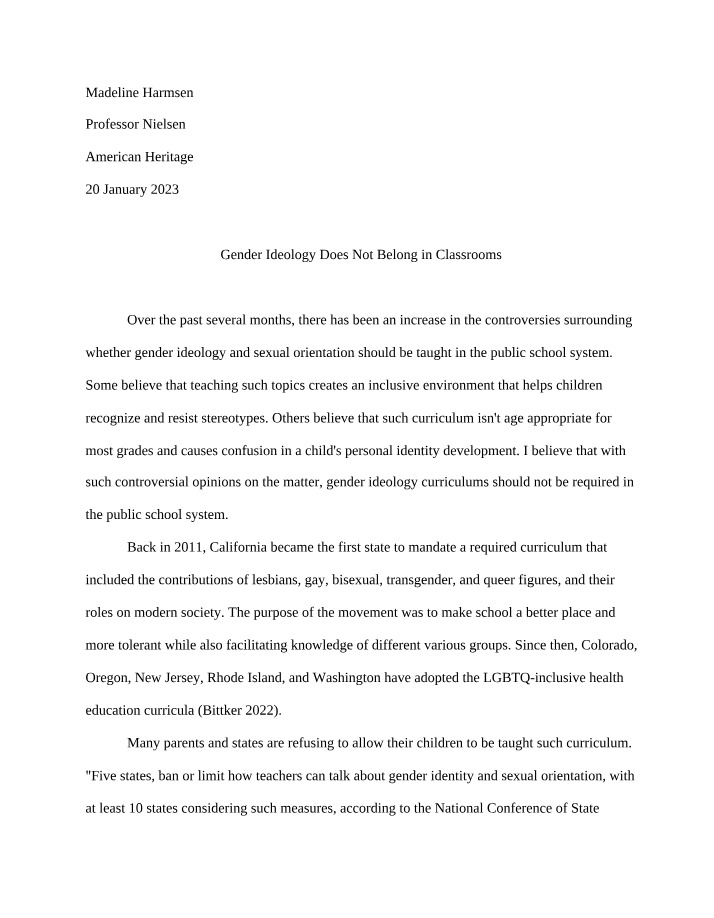 Gender Ideology Controversies in the Classroom