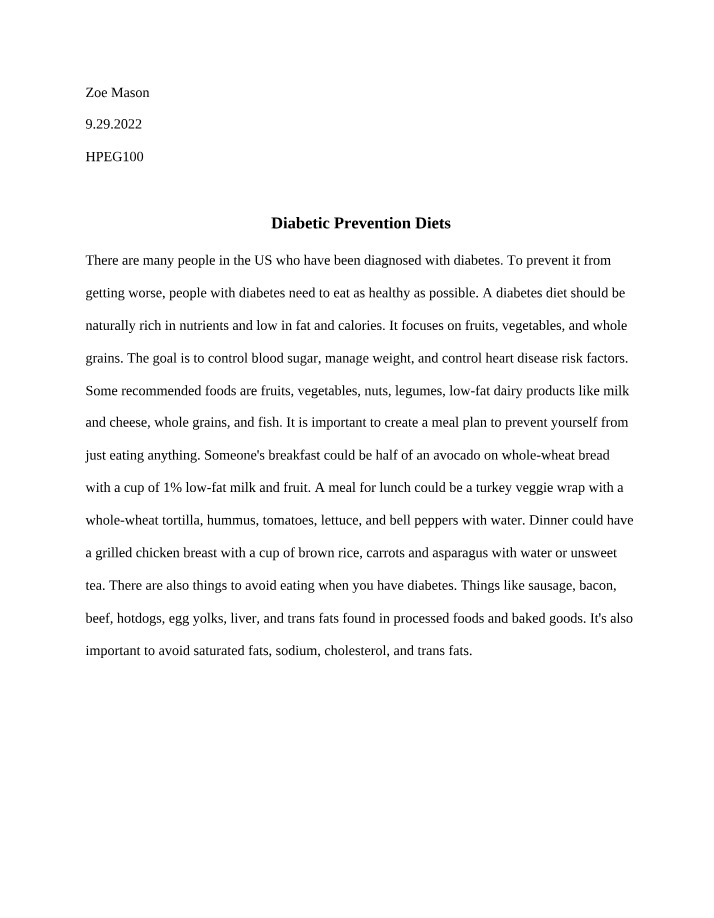 Diets for Diabetic Prevention