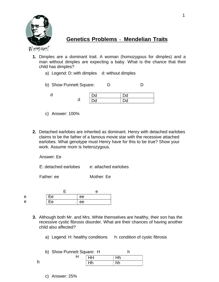 Mendelian Traits and Punnett Squares Genetics Problems