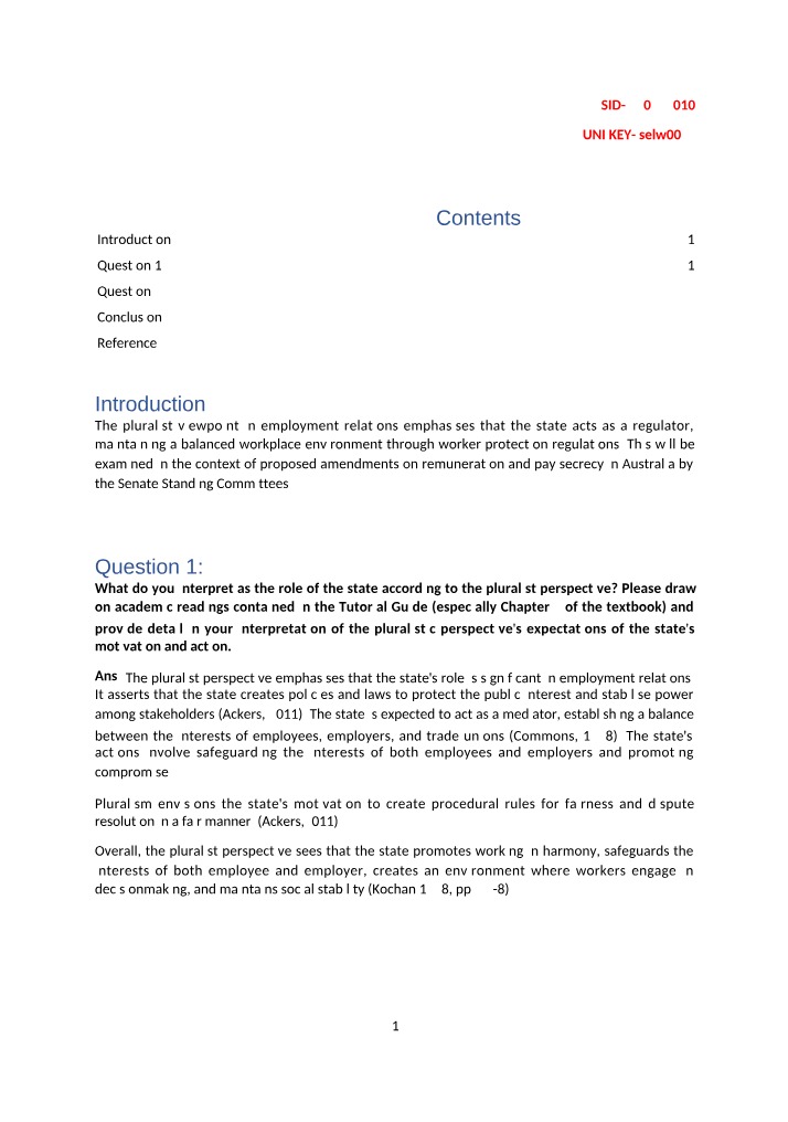 Employment Relations - The Pluralist Perspective
