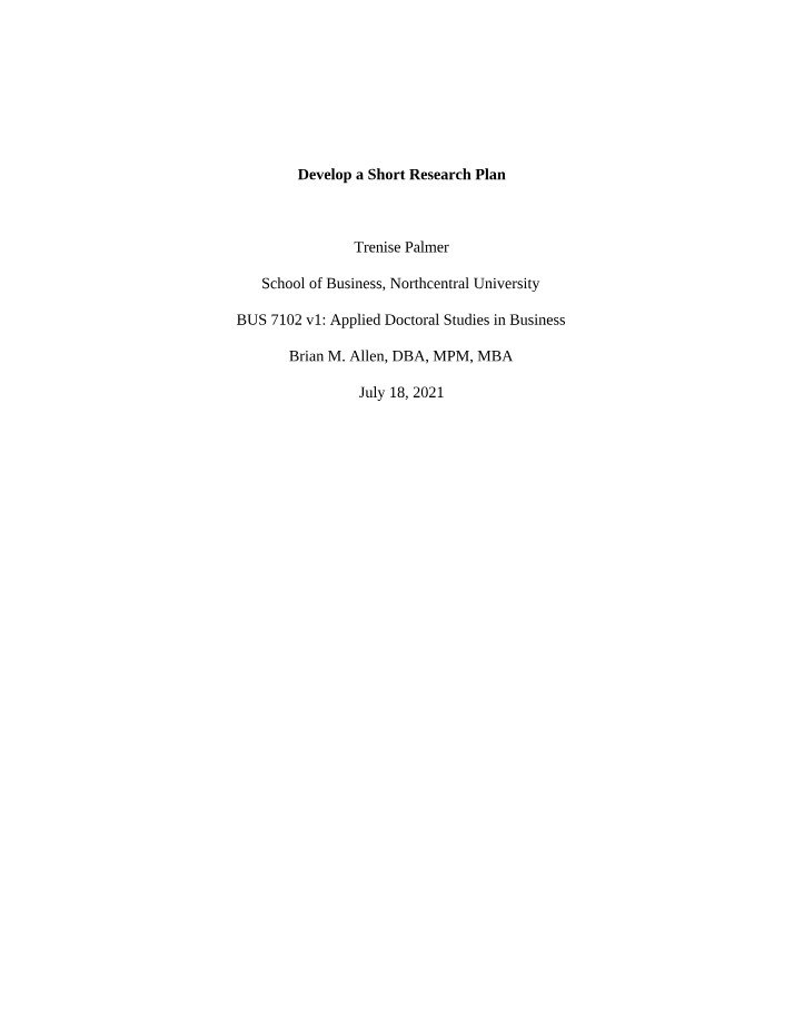 Develop a Short Research Plan Draft