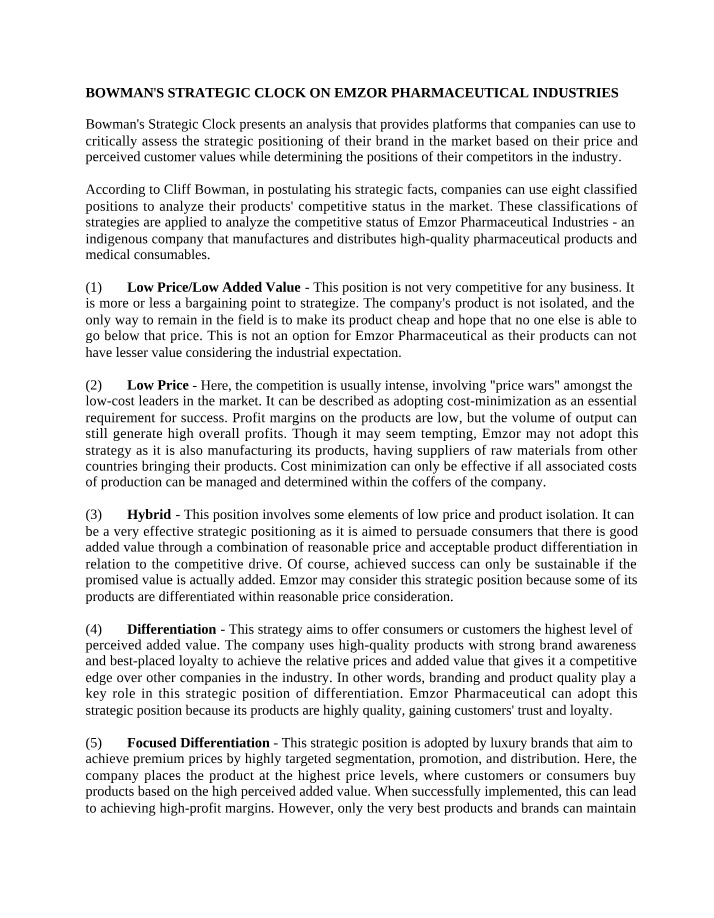 Strategic Analysis of Emzor Pharmaceutical Industries
