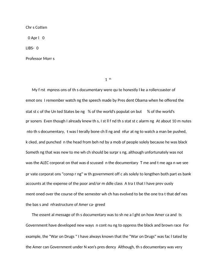 Documentary Analysis Essay for LIBS-202