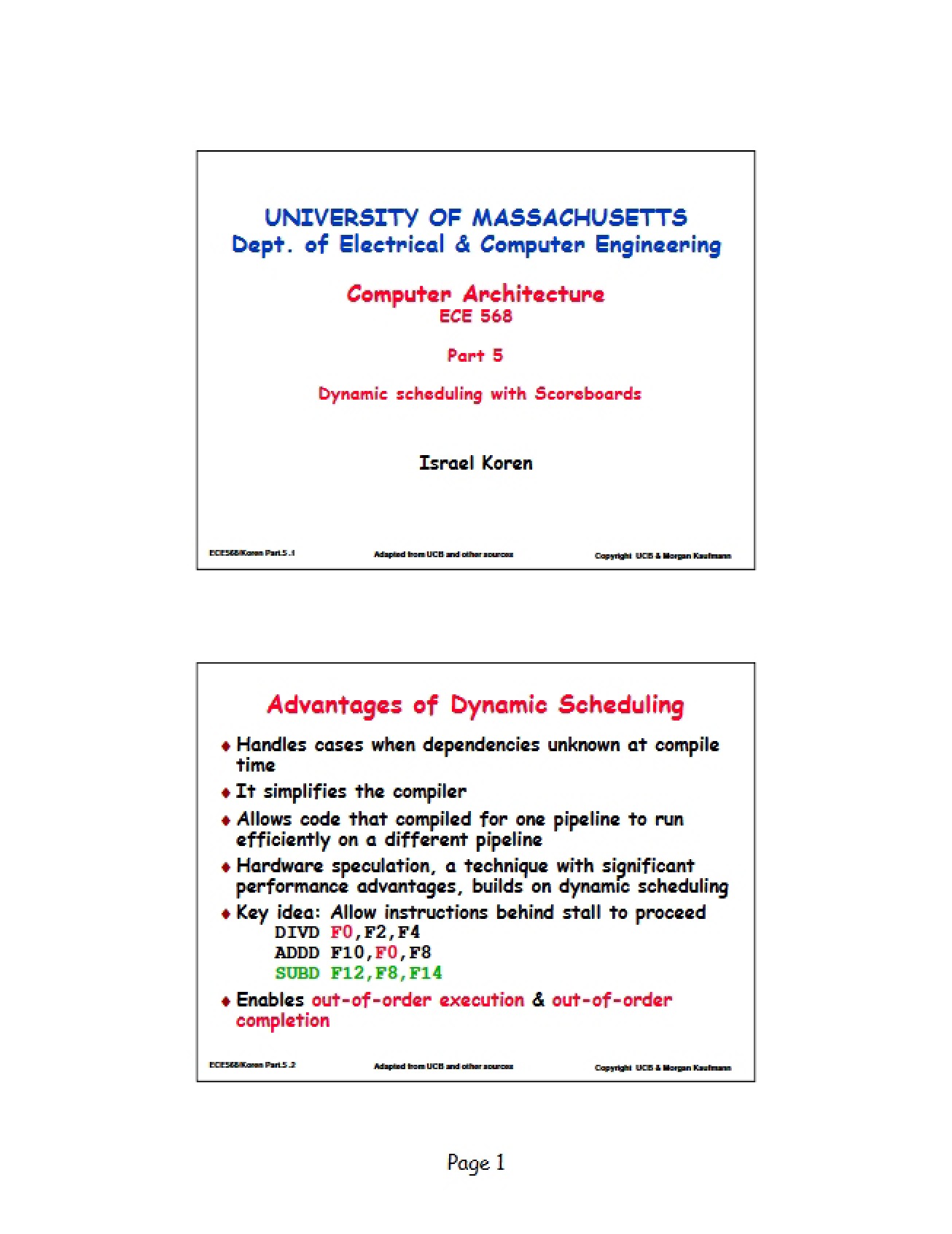 Scoreboards for Dynamic Scheduling