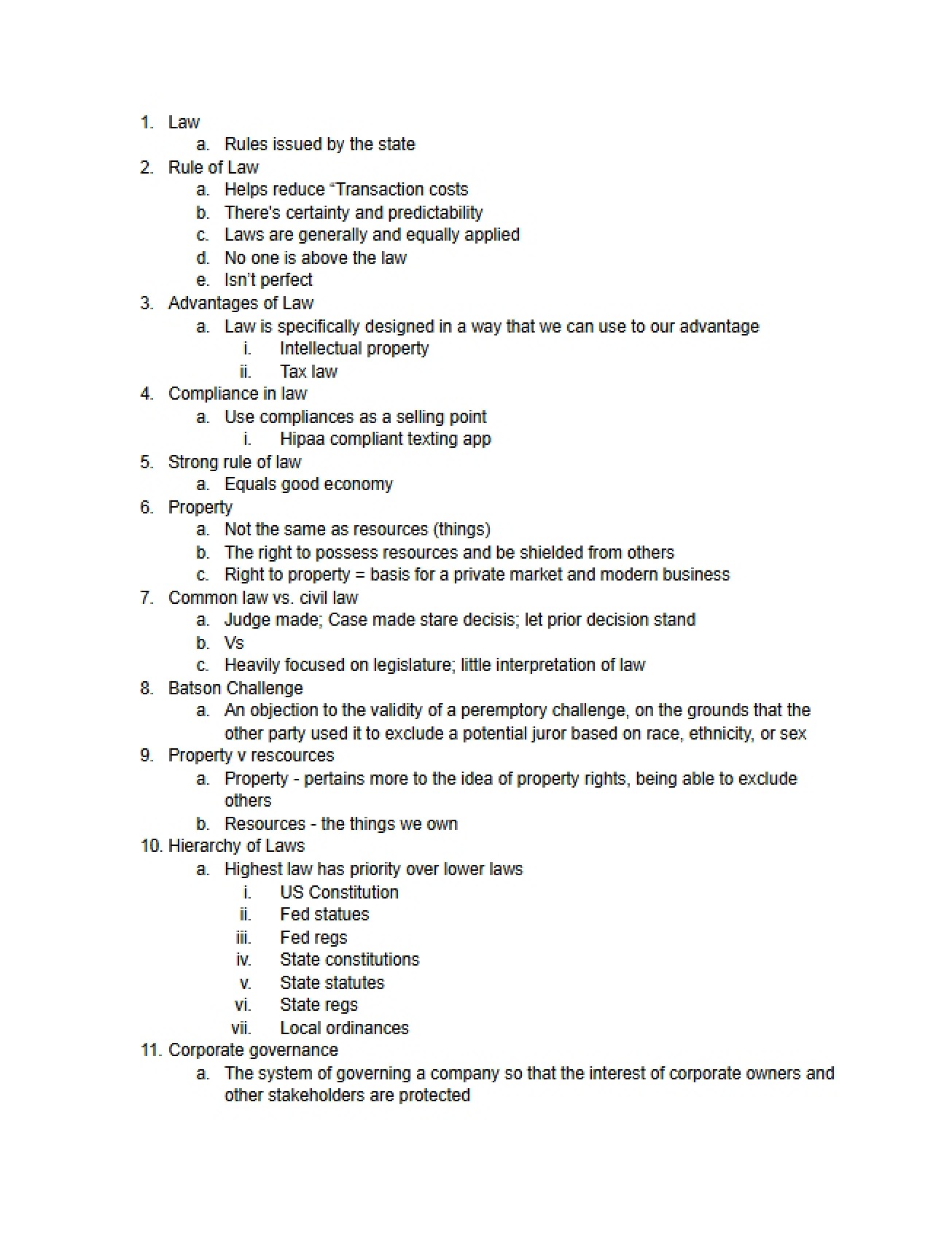 Study Terms for the Legal Final