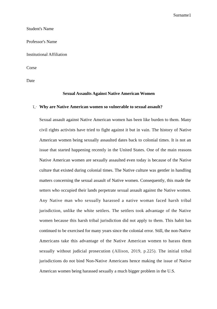 Sexual Assaults Against Native American Women - Historical Perspectives
