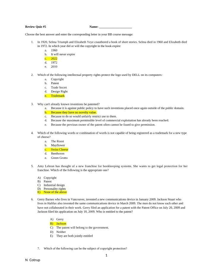 Quiz #5 Review