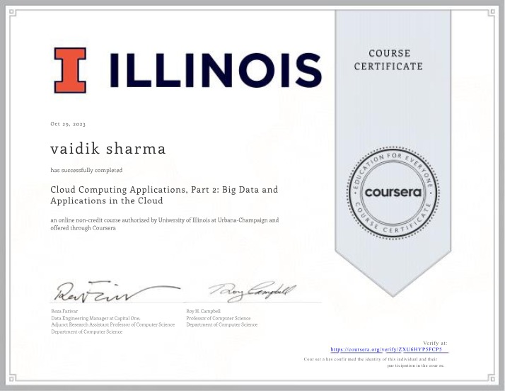 Course Certificate - Cloud Computing Applications and Big Data