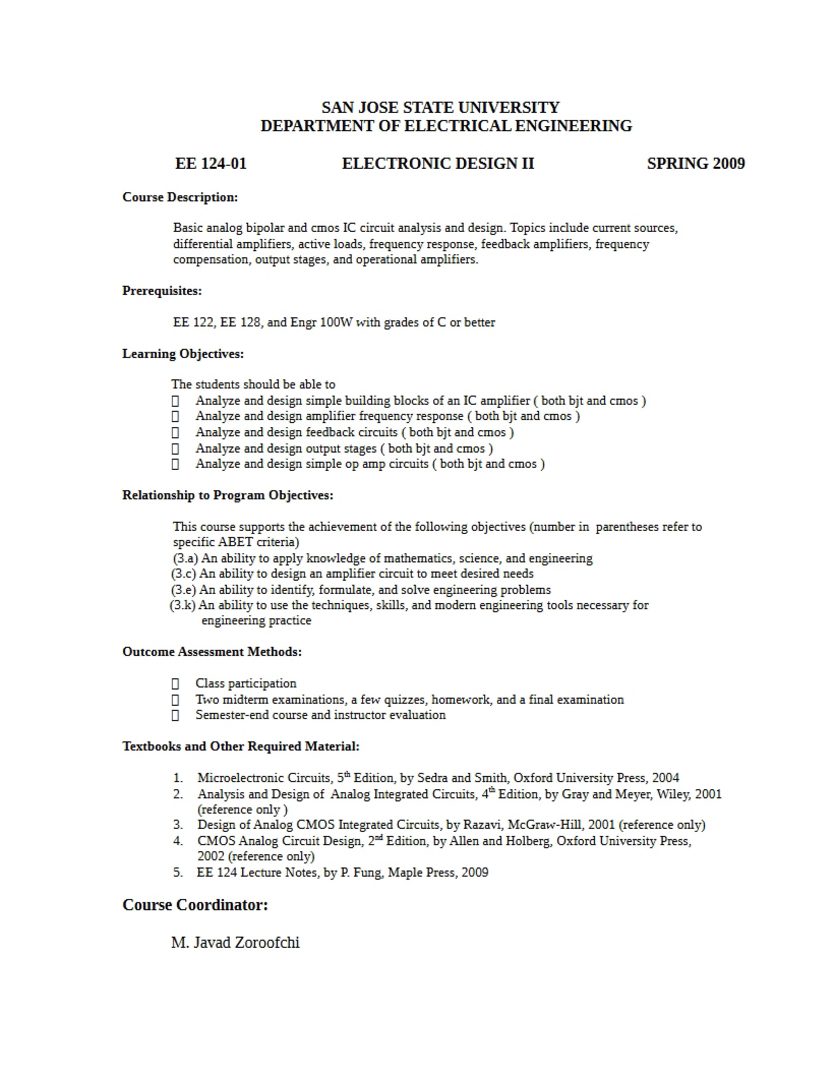 EE 124 Academic Syllabus