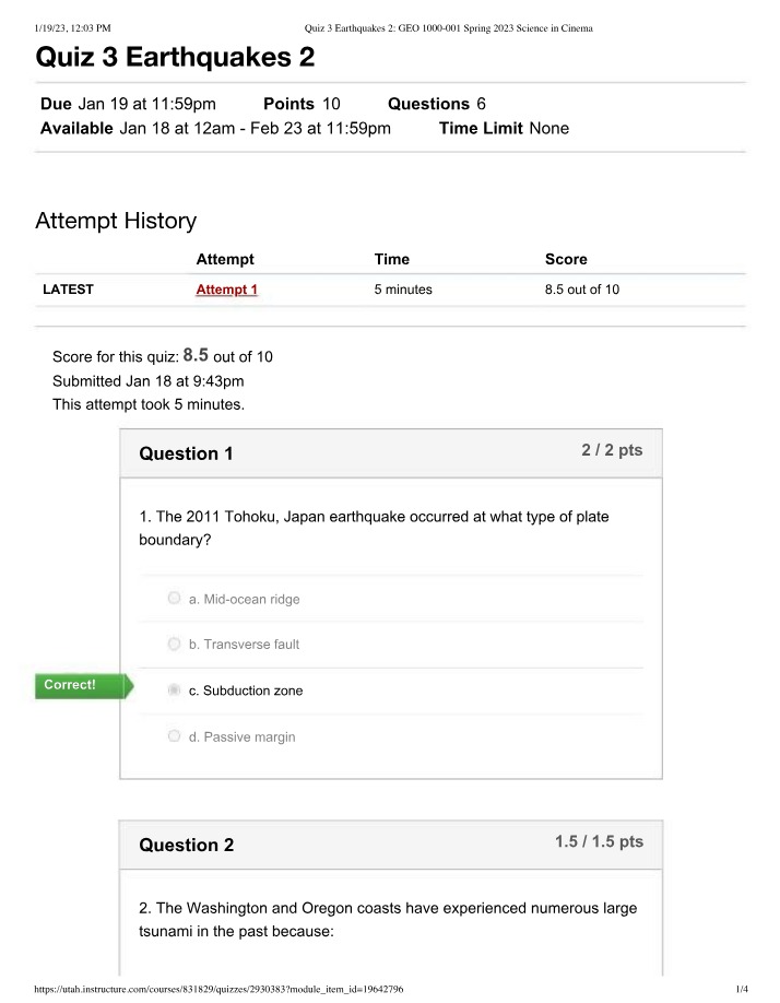 Earthquakes Quiz 3 - Part 2