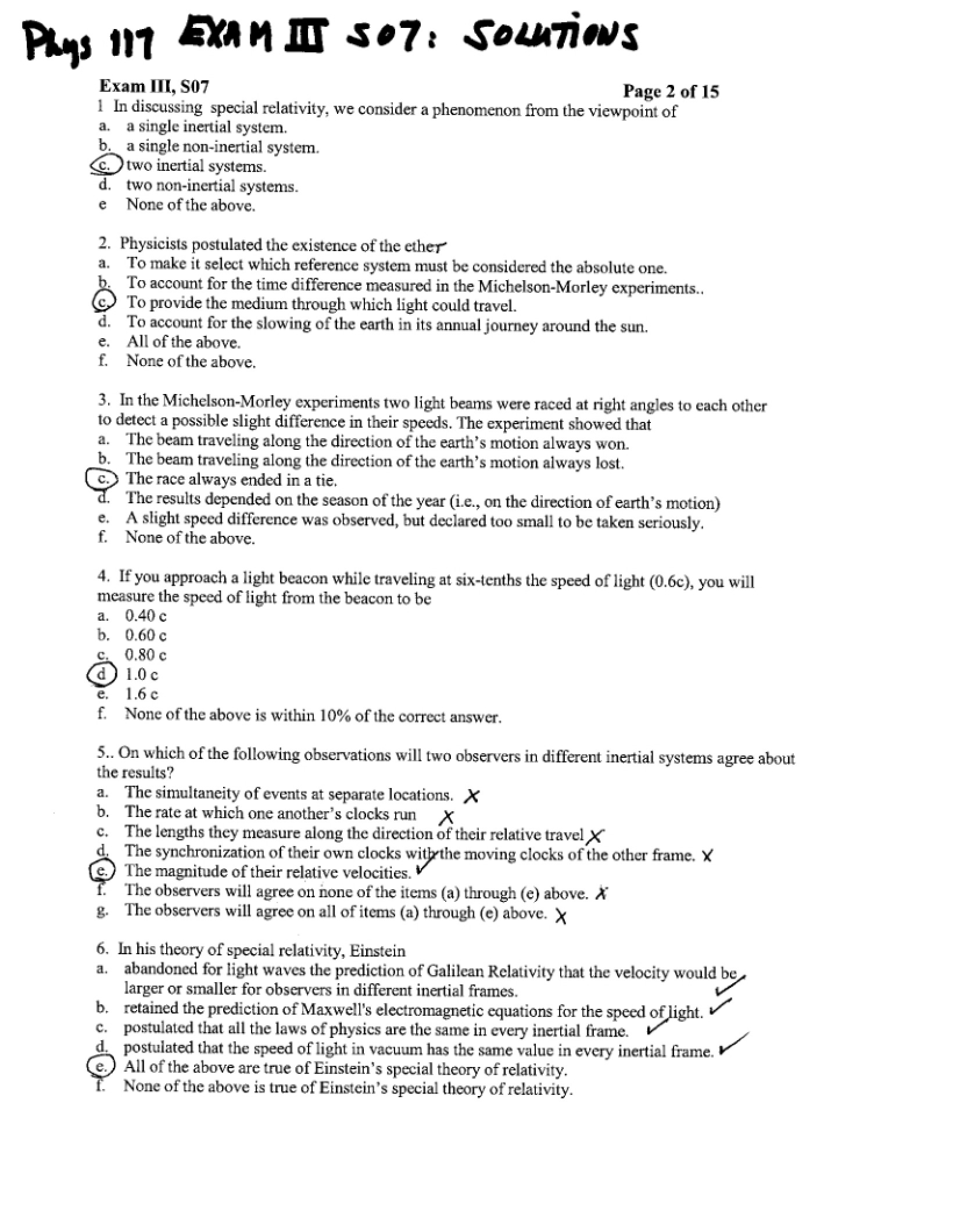Exam Three Solutions
