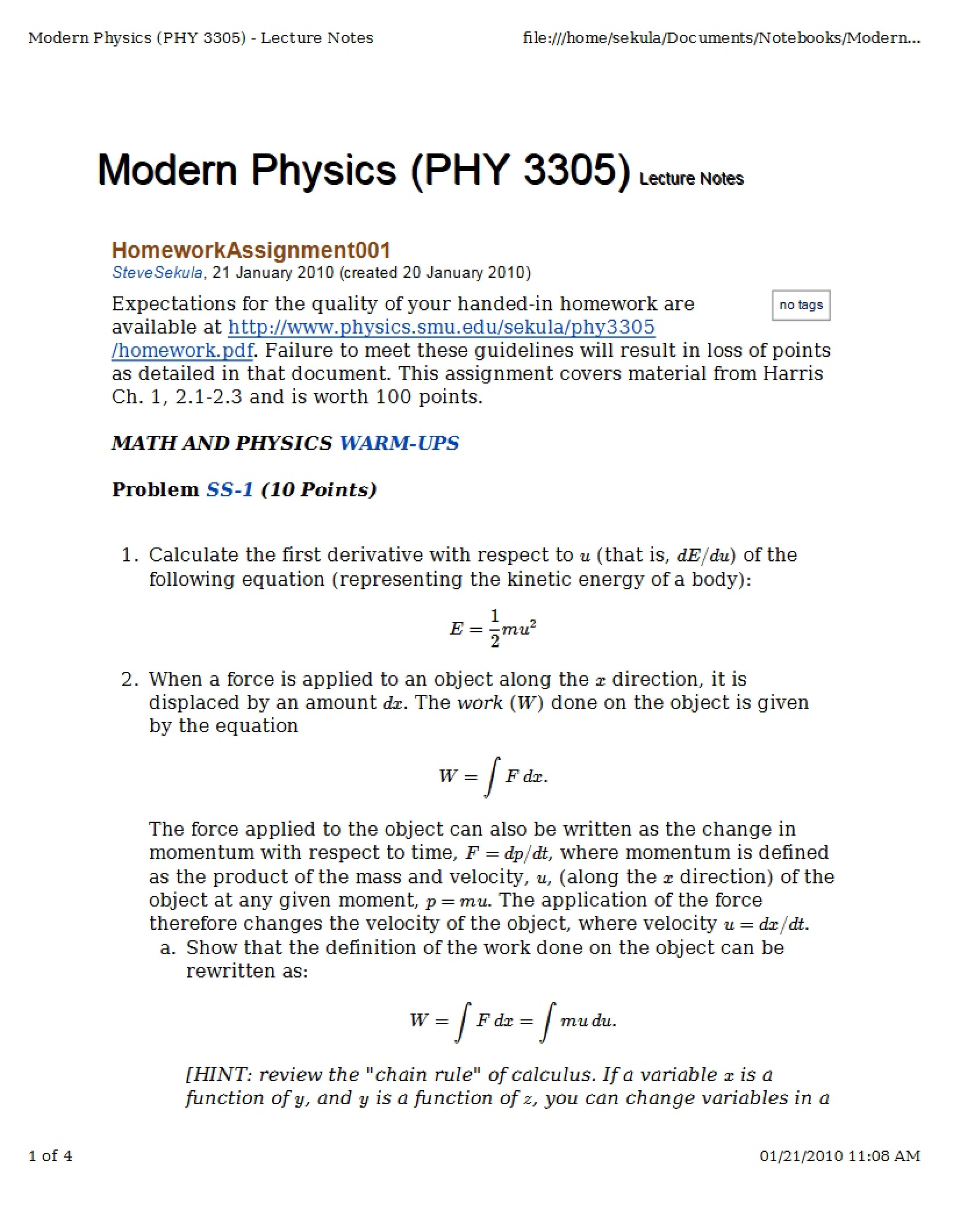 Homework for Modern Physics