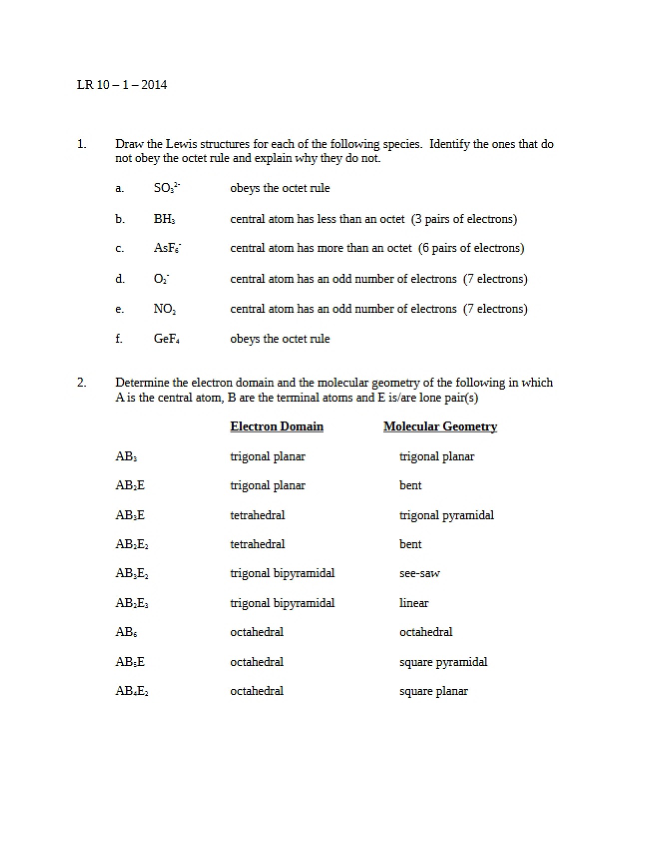 Learning Record from October 1, 2014 with Answers