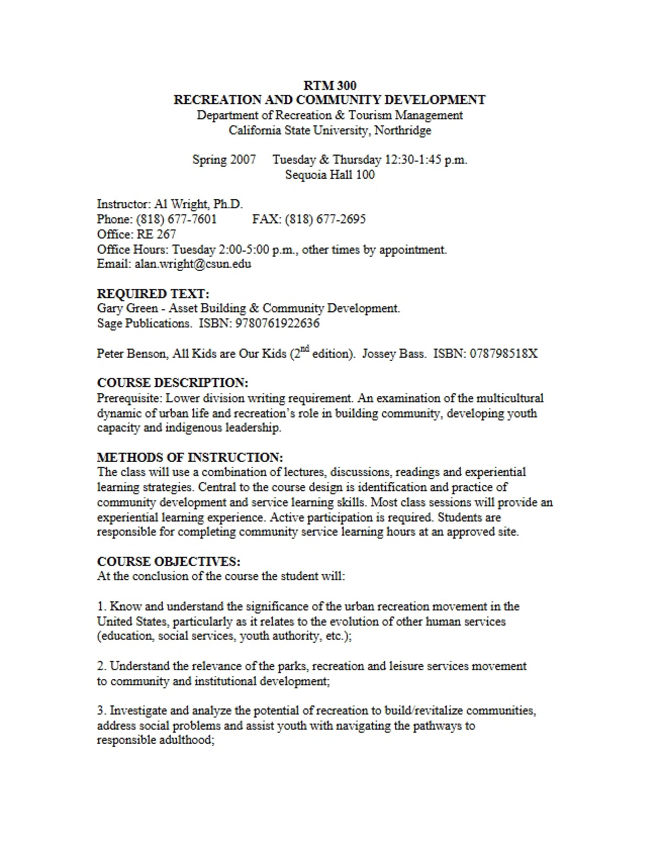 Recreation and Community Development Syllabus