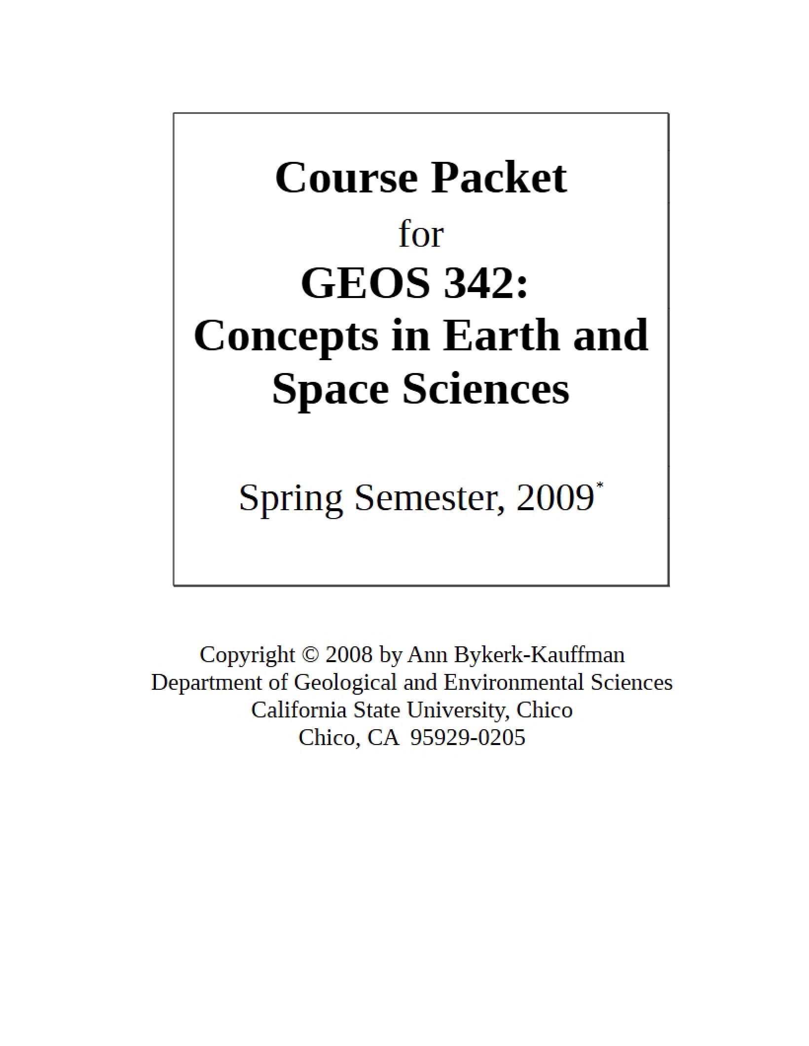 Course Material Packet
