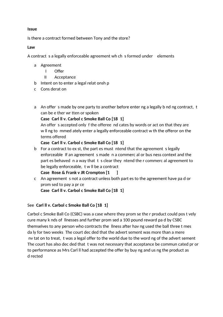 Formation of Contracts - Offer and Acceptance