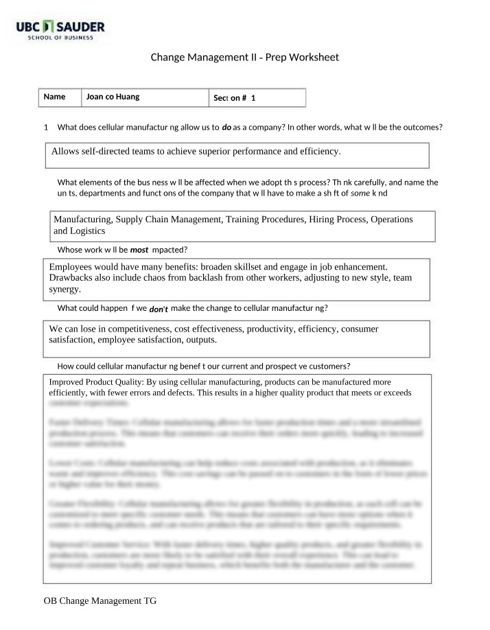 Worksheet - Change Management II