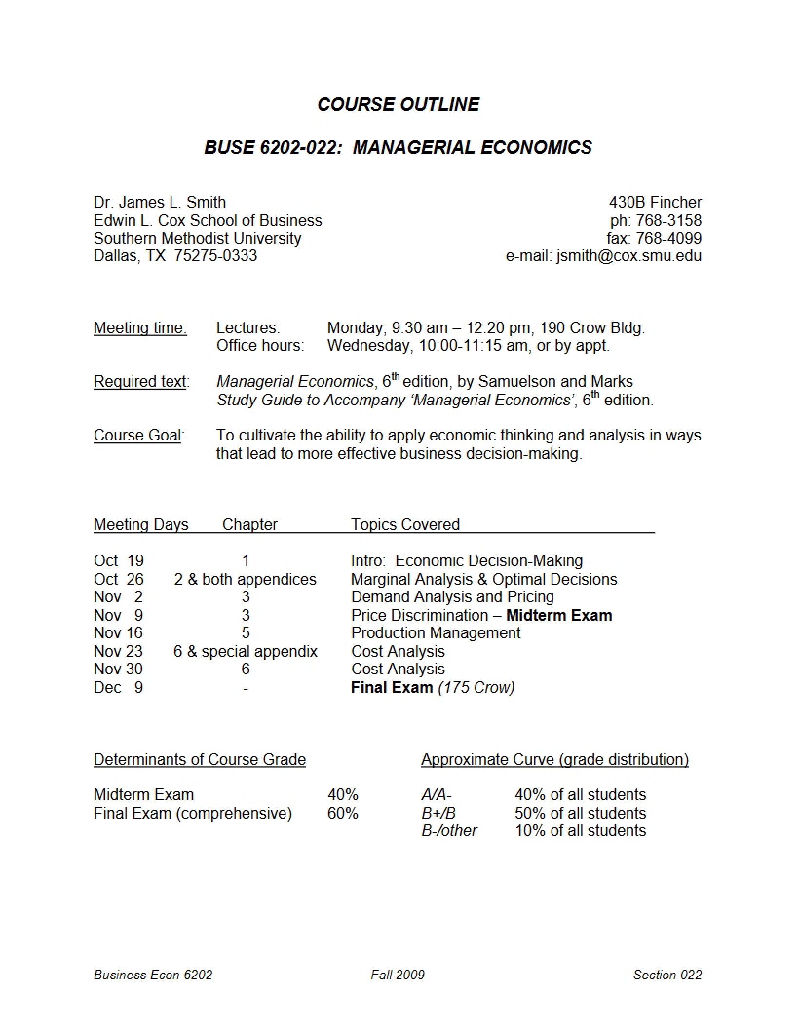 Managerial Finance Syllabus