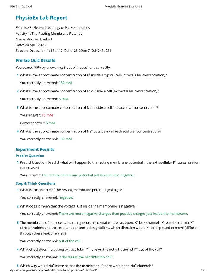 Lab Report from PhysioEx