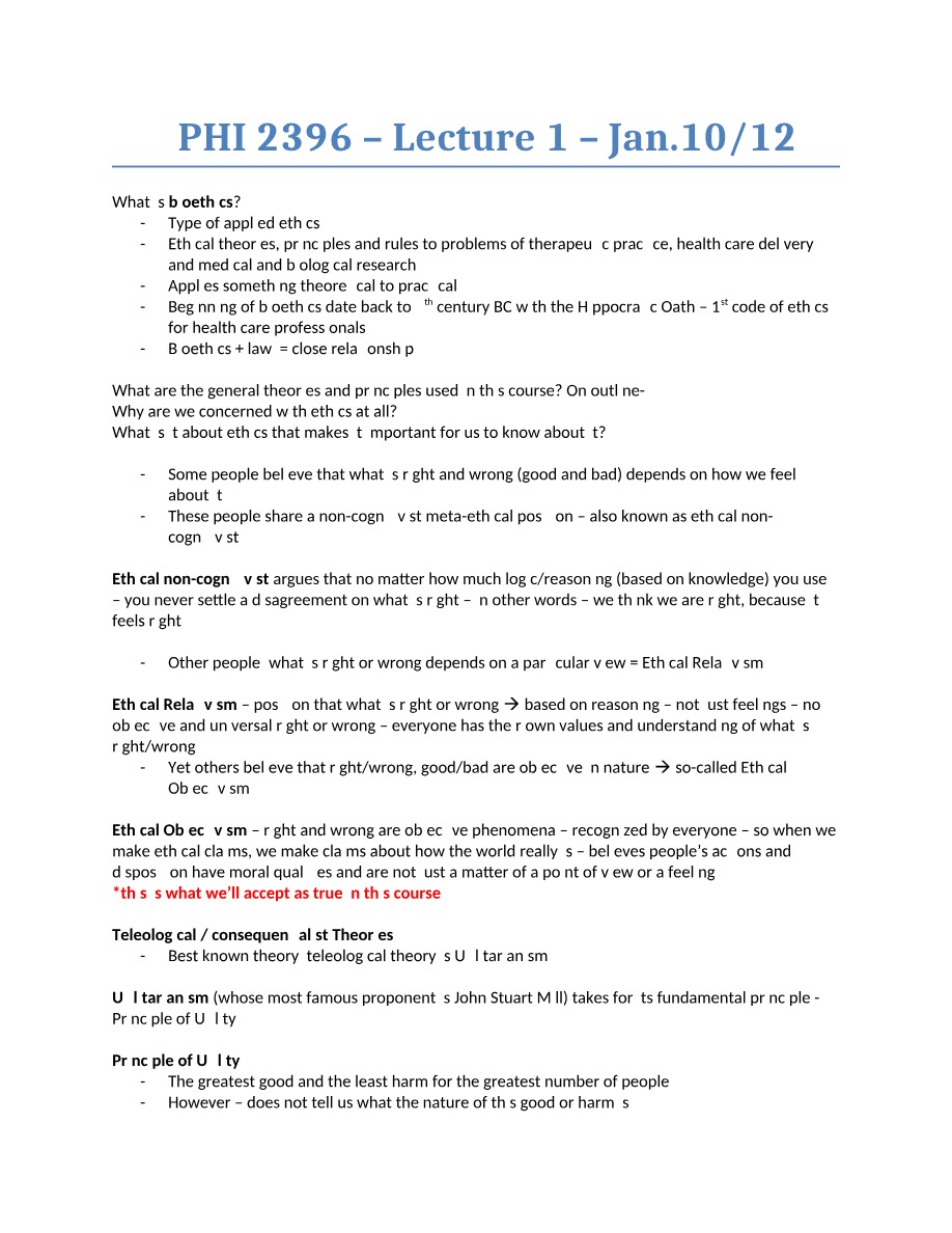 Lecture 1 (Jan 10-12) - PHI 2396