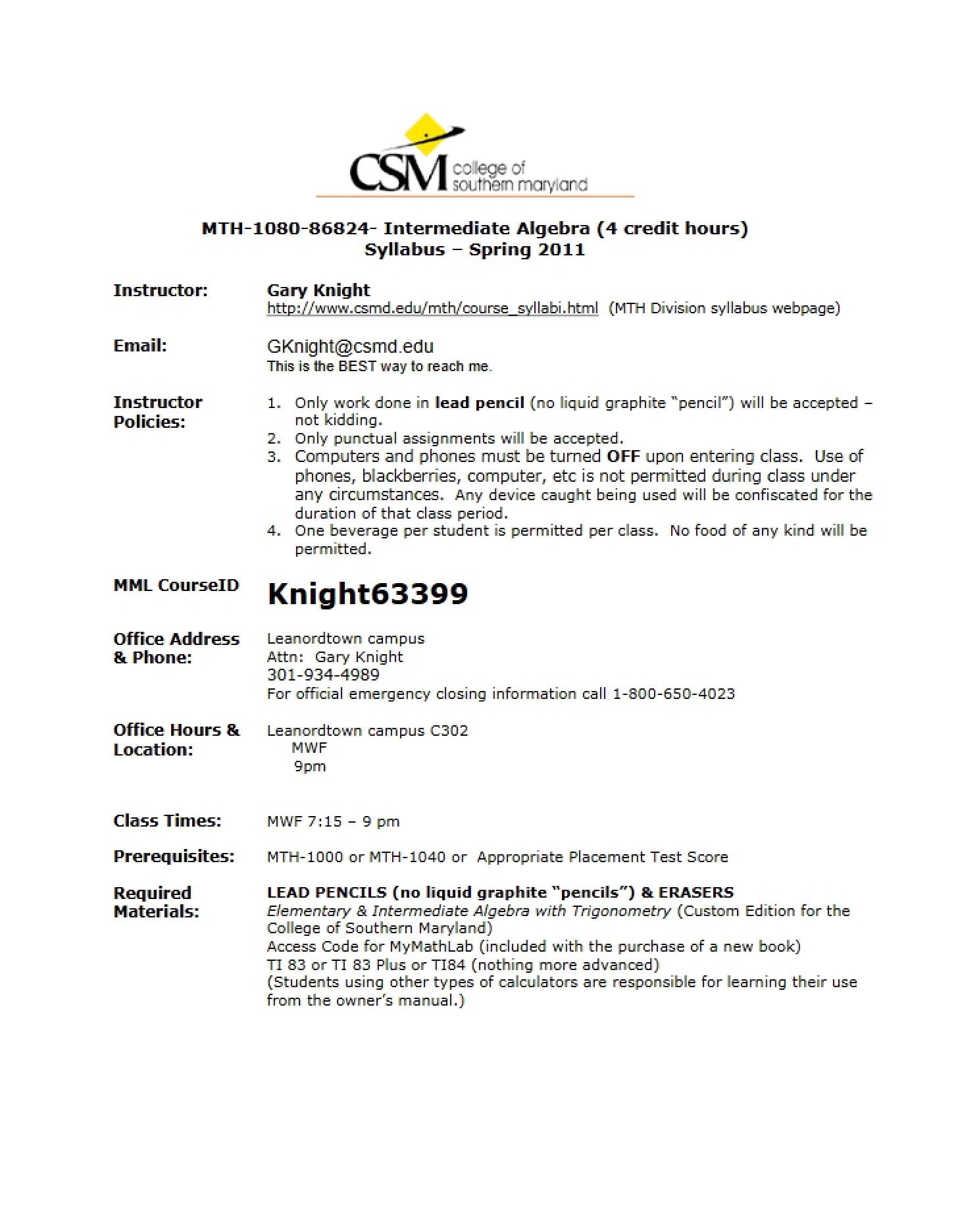 Syllabus for Math 1080