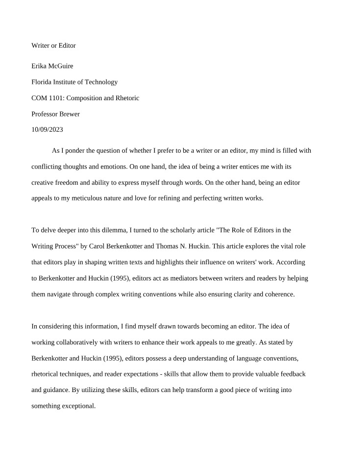 Essay - Writer vs Editor