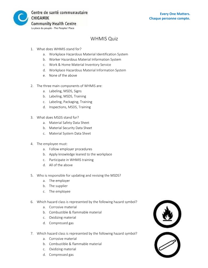 WHMIS Training, Labels, MSDS, and Safety Quiz