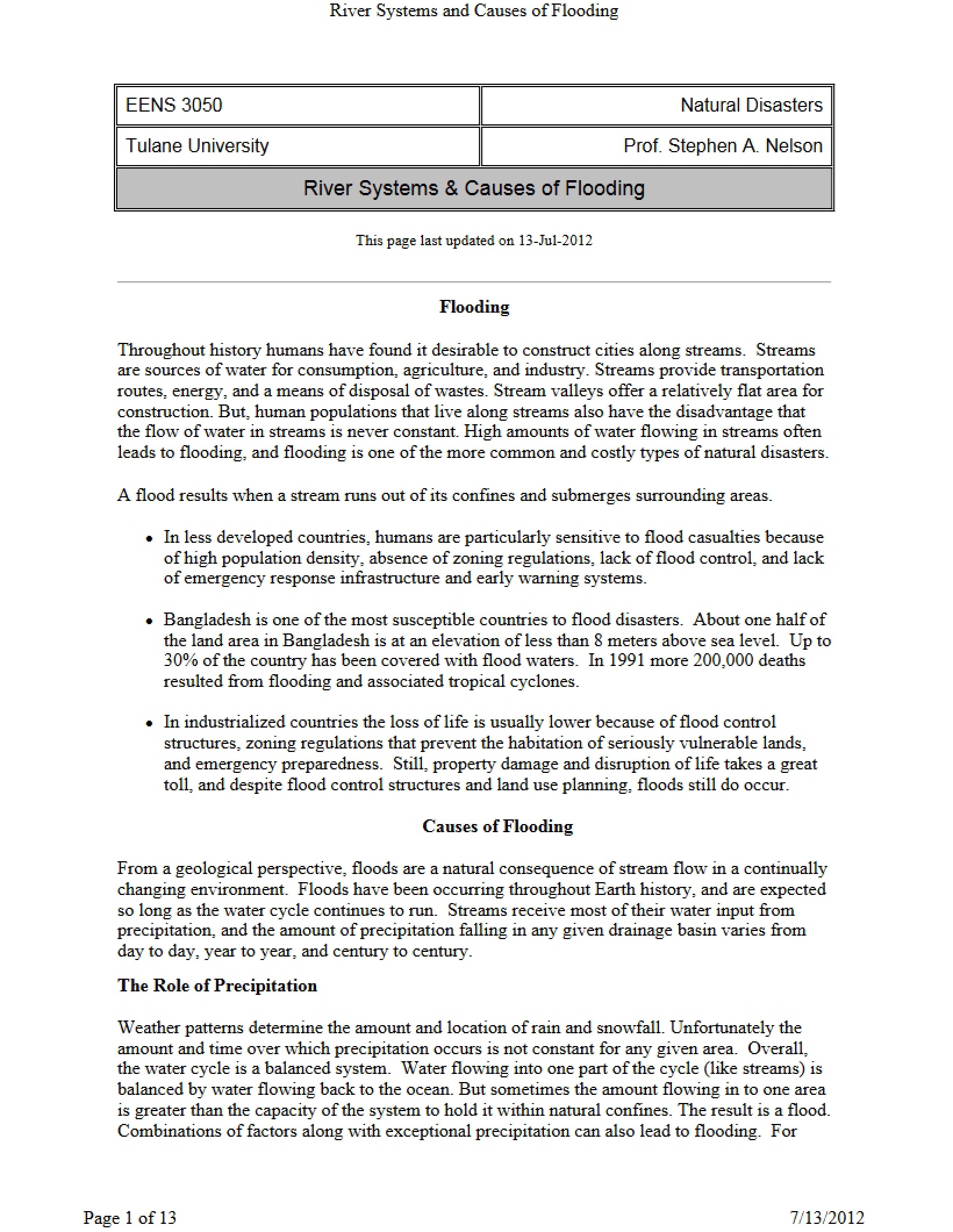 Flooding Causes and River Systems