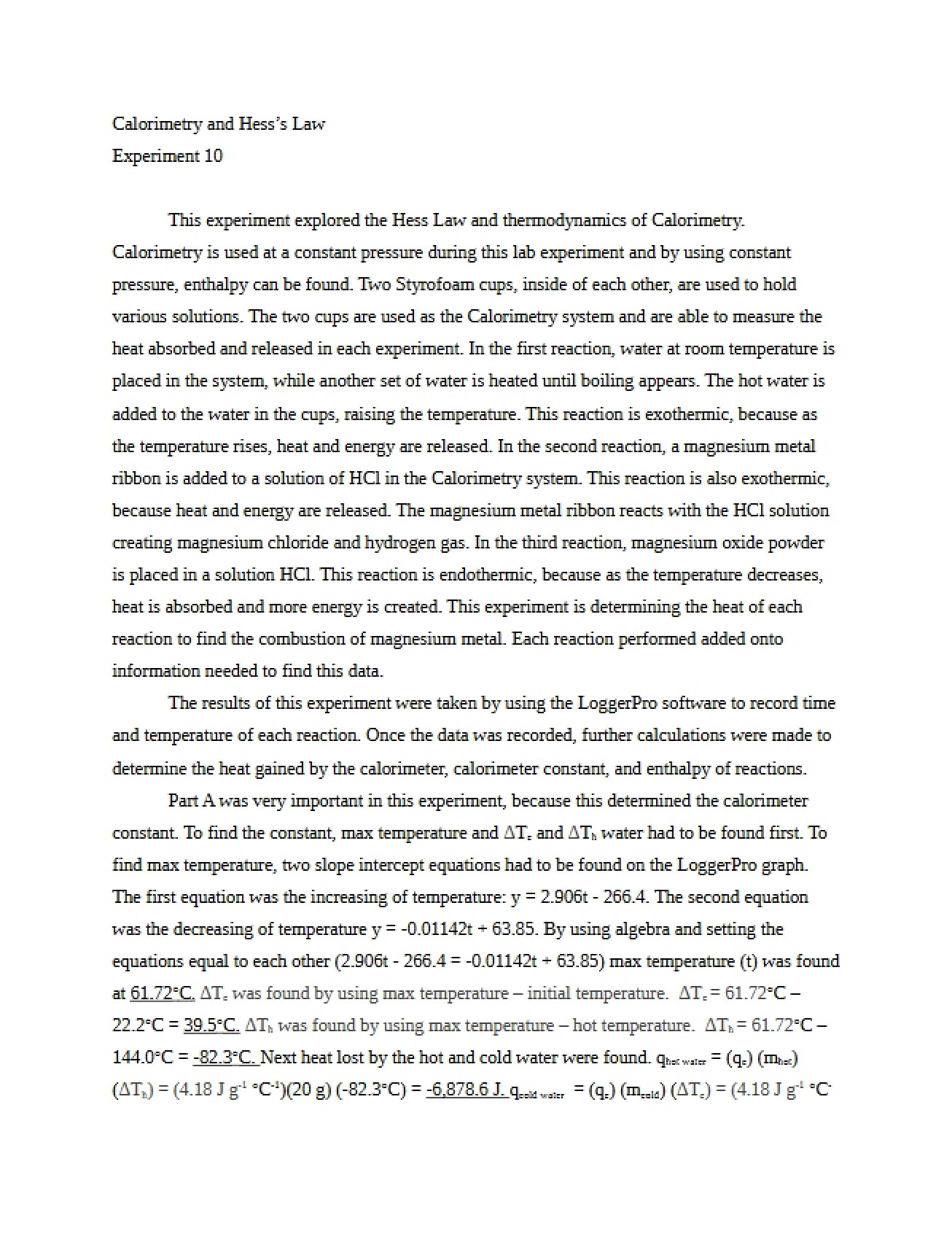 Tenth Experiment for General Chemistry for Engineers