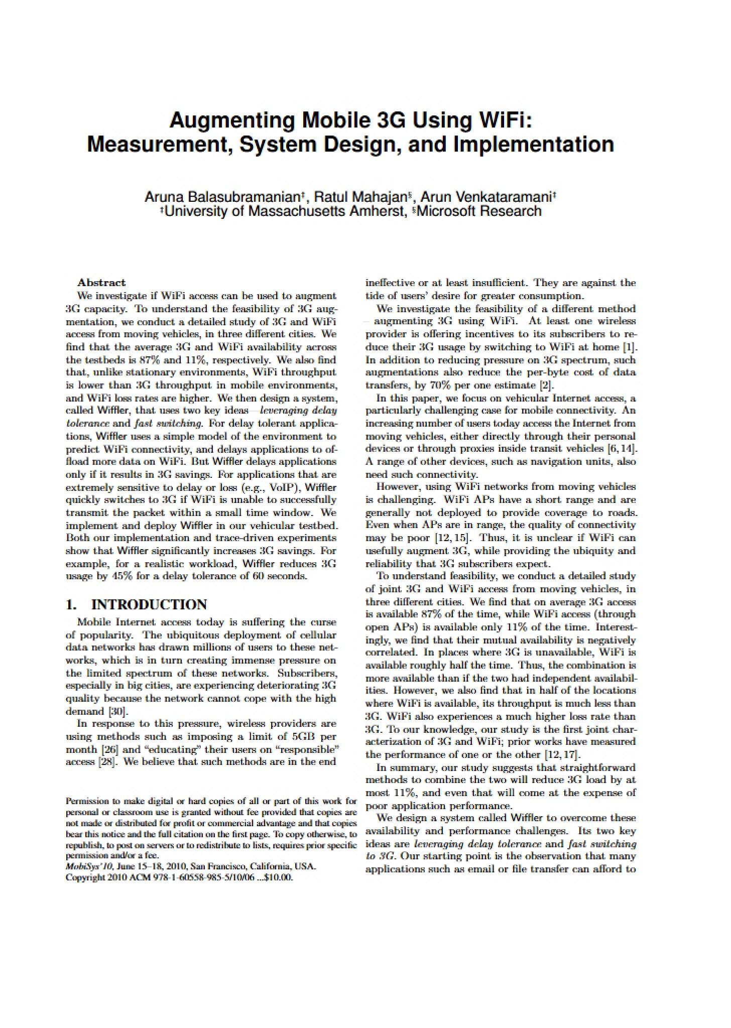 WiFi Augmentation of Mobile 3G