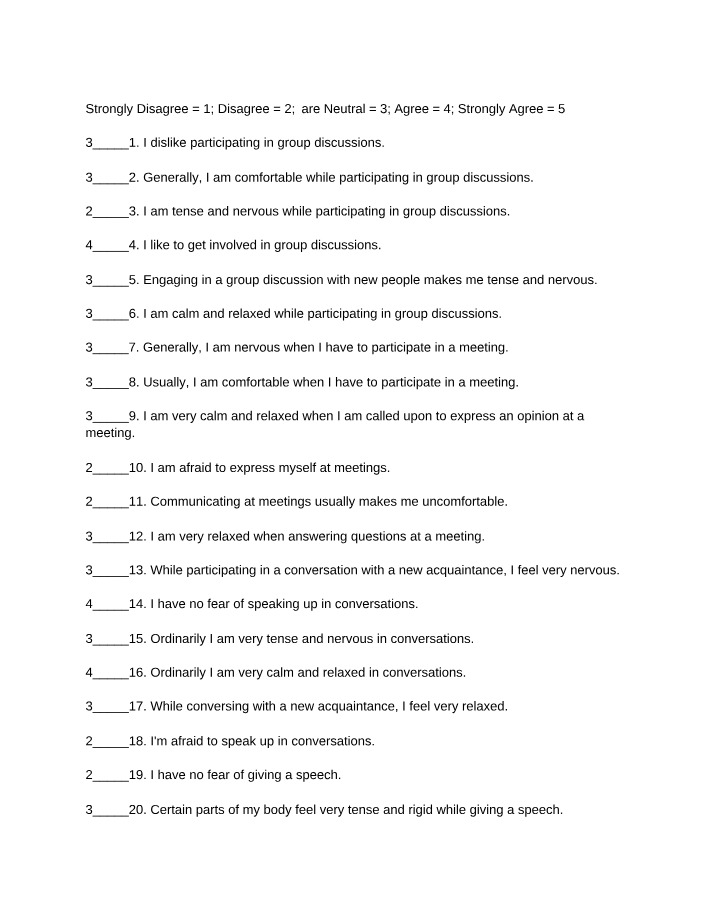 Questionnaire on Communication Apprehension