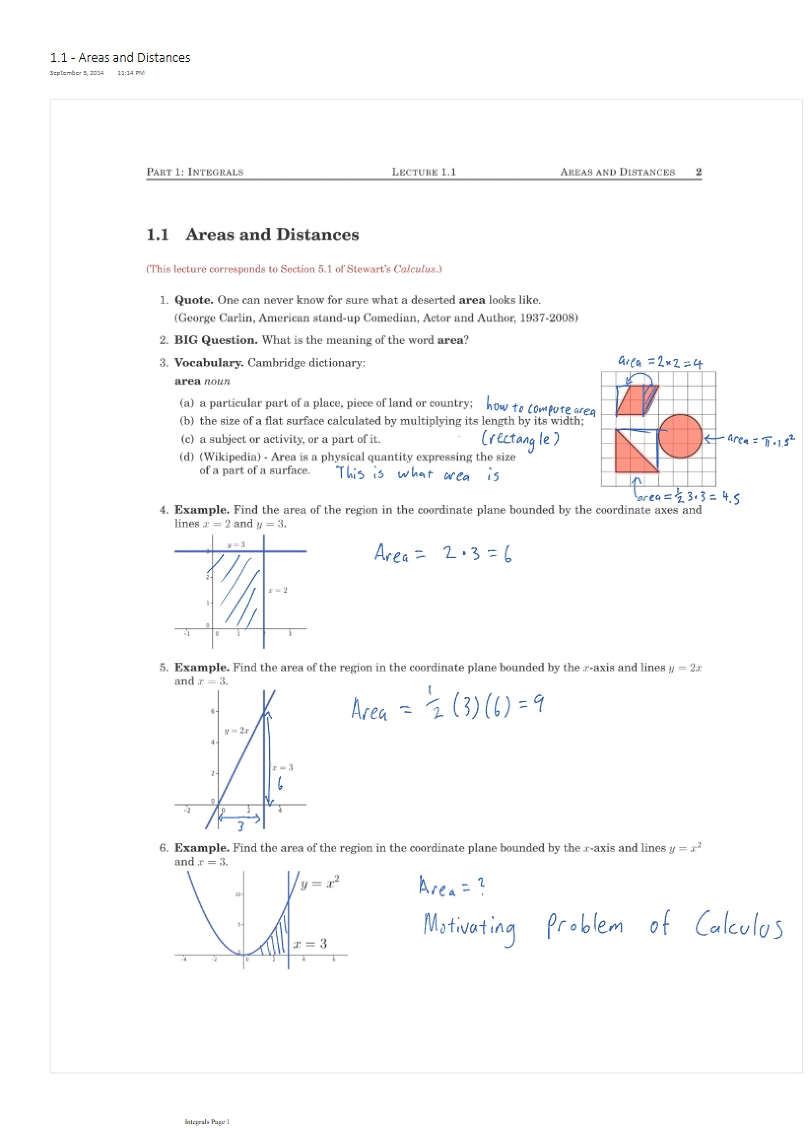 Distances and Area Calculations