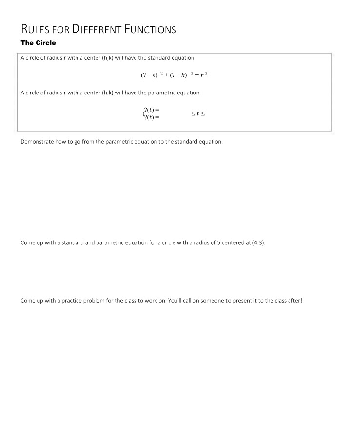 Parametrics Lesson - Inverses and Special Cases