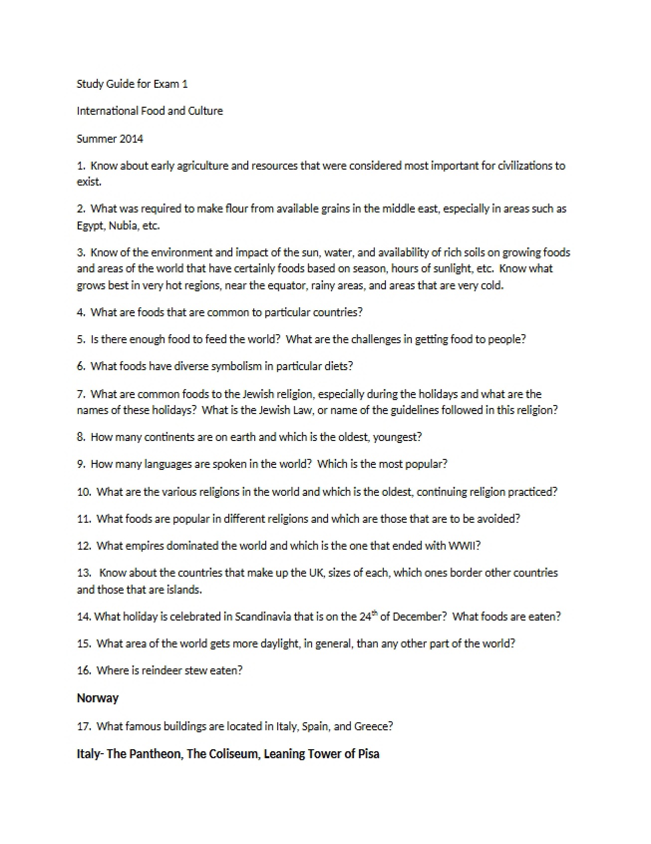 Exam One Study Guide