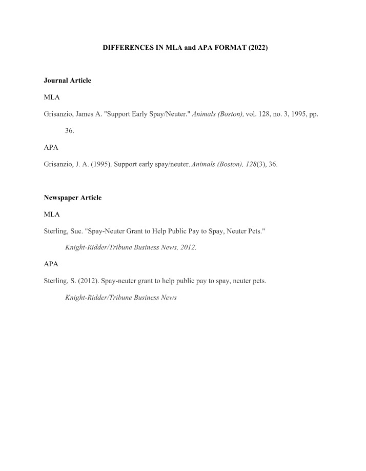 MLA vs. APA Format - Key Differences