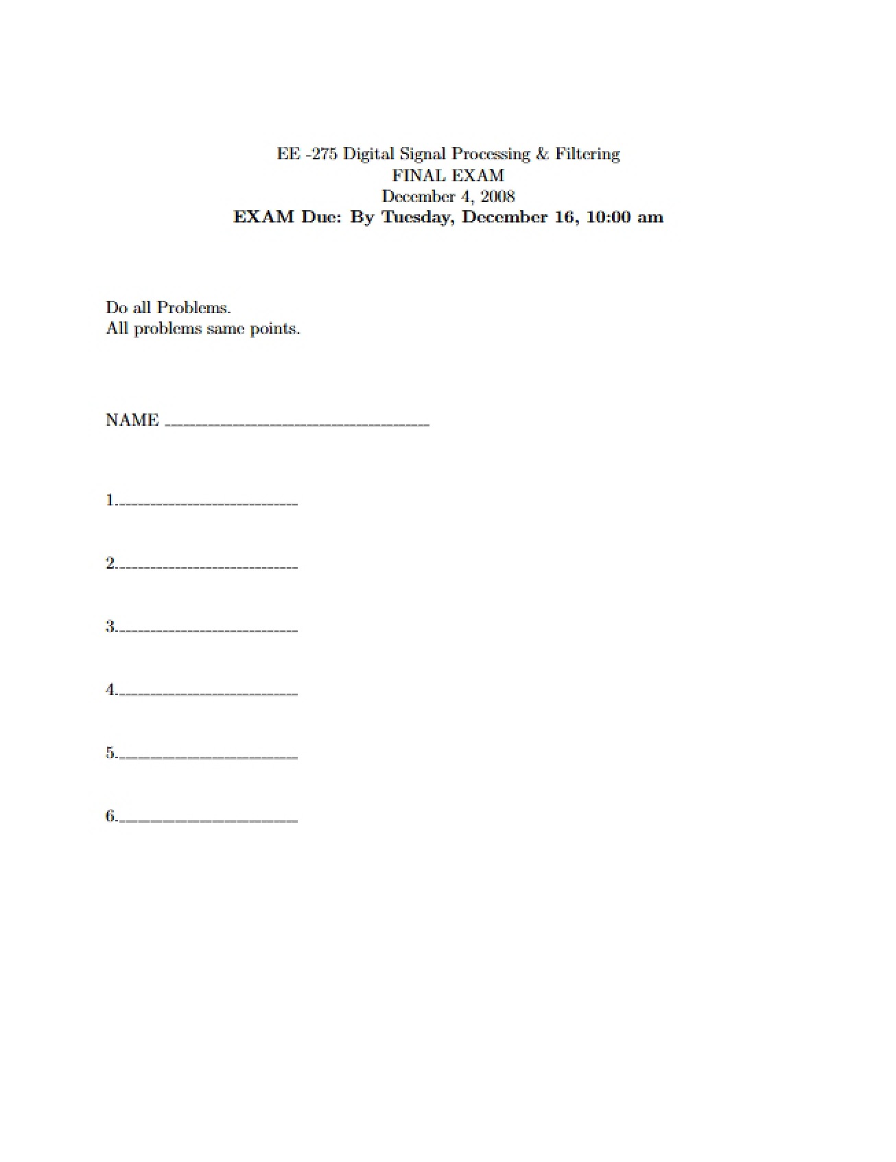 Digital Signal Processing Final Exam