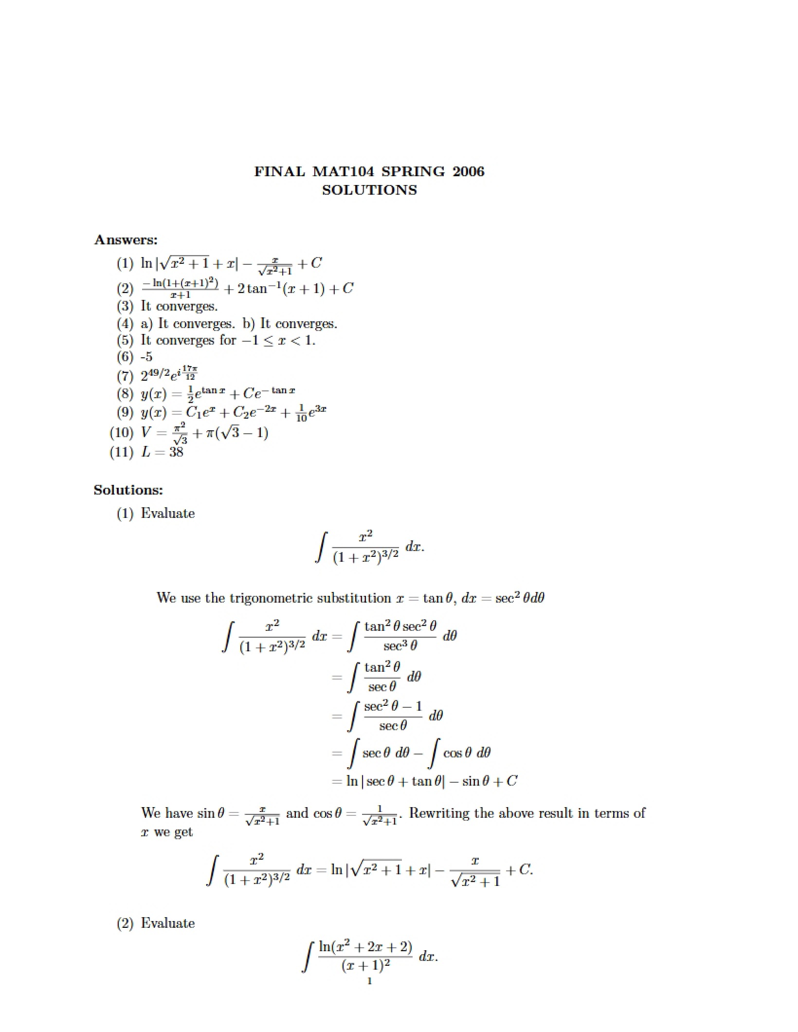 Solutions to Final