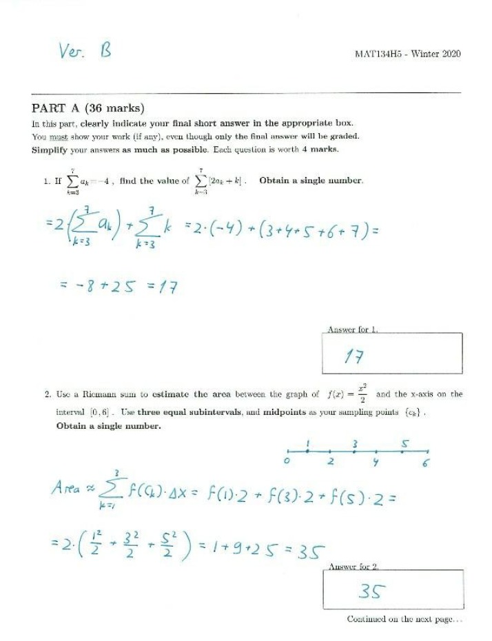 MAT134H5 Exam - Winter 2020