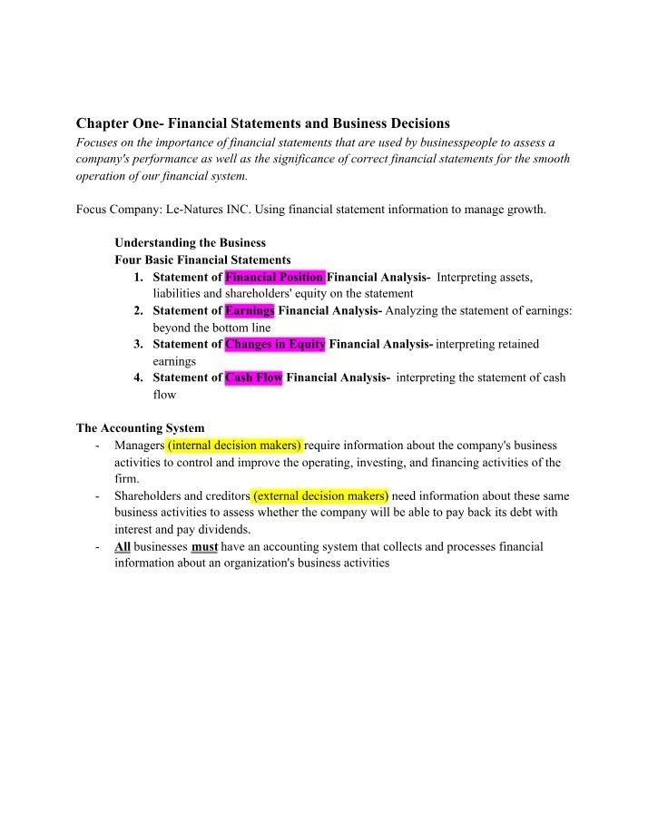 Financial Statements - Key Business Insights