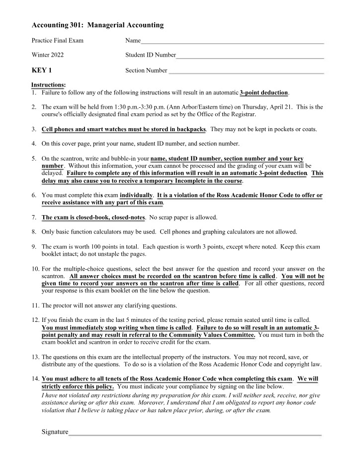 ACC301 Practice Final Exam