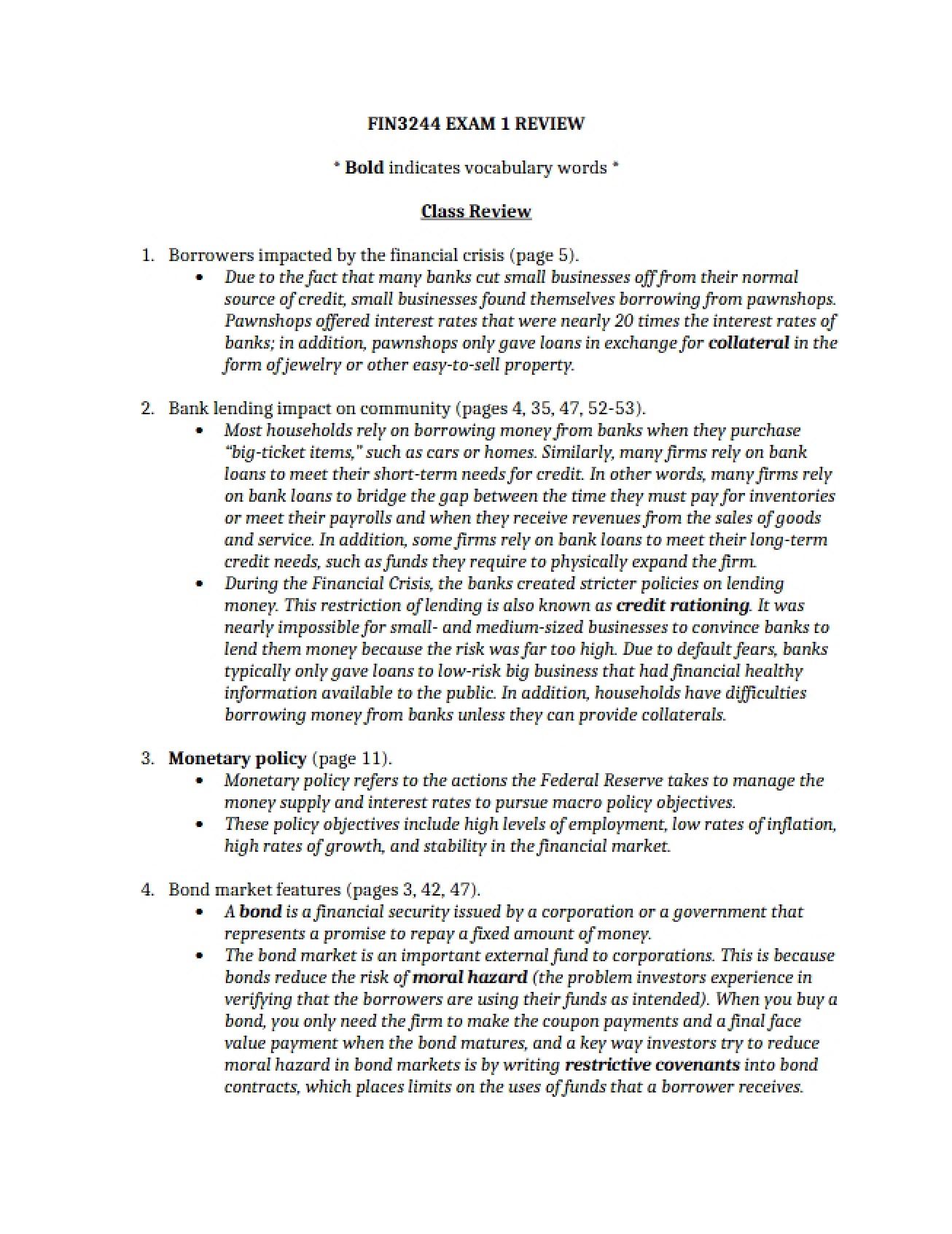 First Examination for Financial Markets