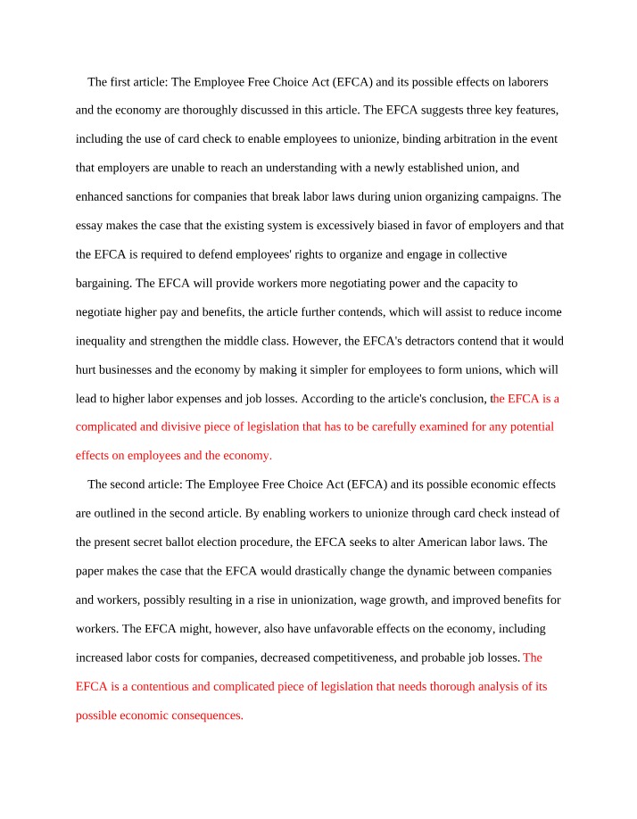 Analysis of the Employee Free Choice Act