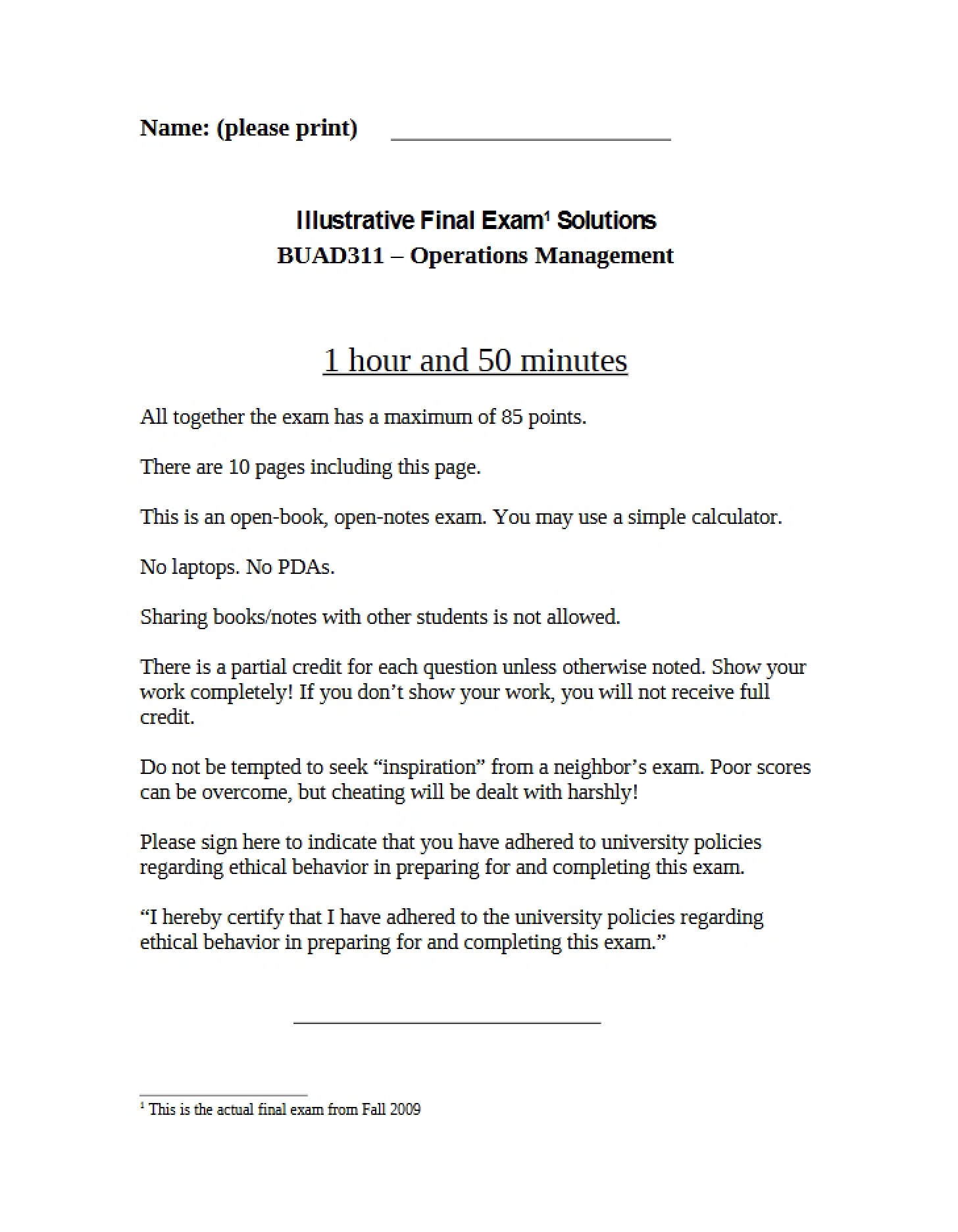 Solutions Illustrative Final Exam 1