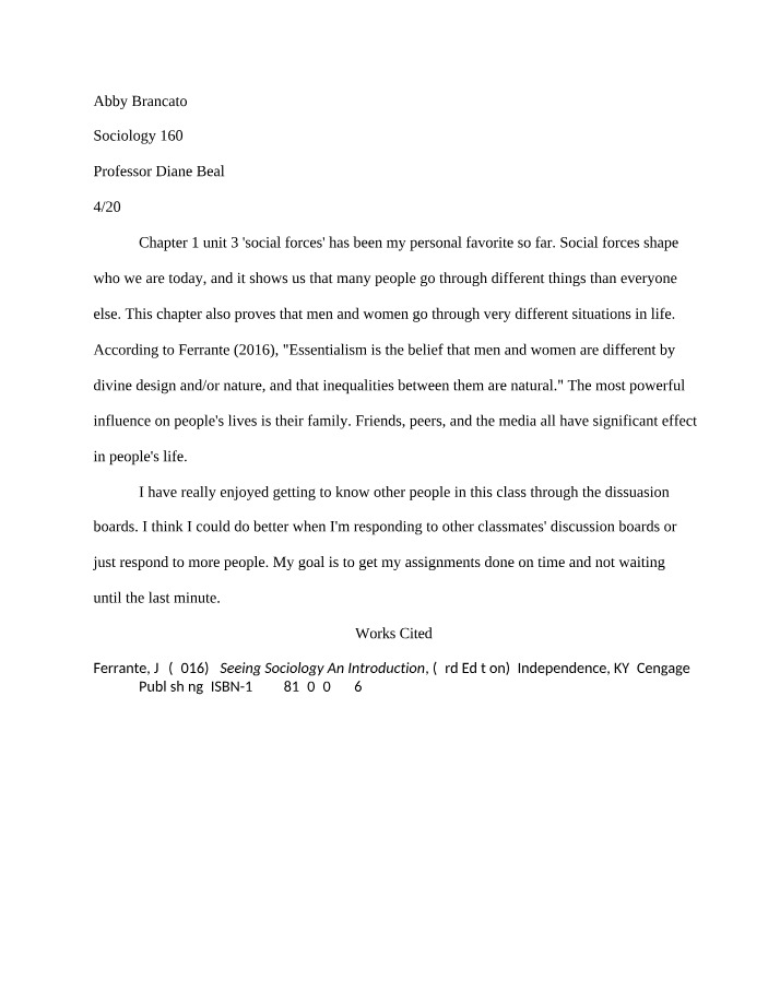 Sociology 160 Notes - Unit 3, Chapter 1