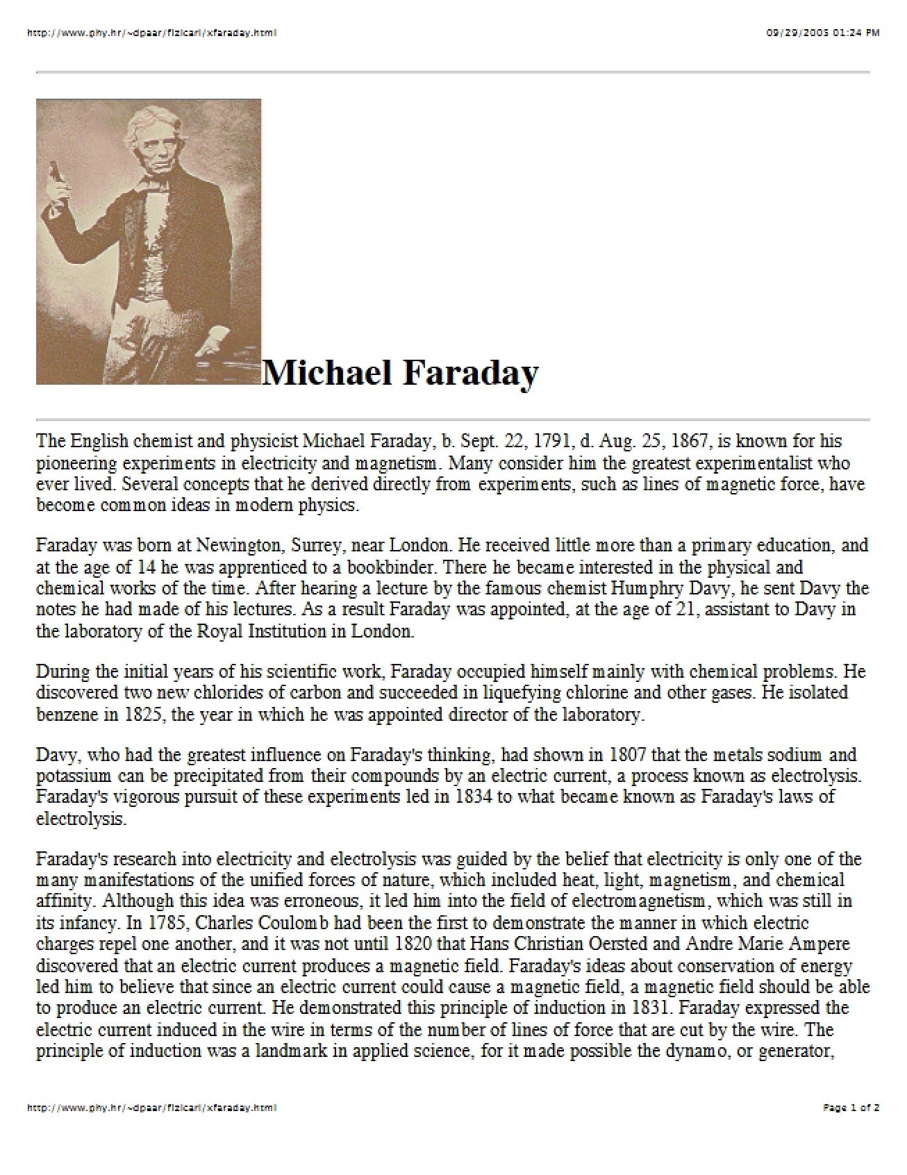 Biography of Michael Faraday