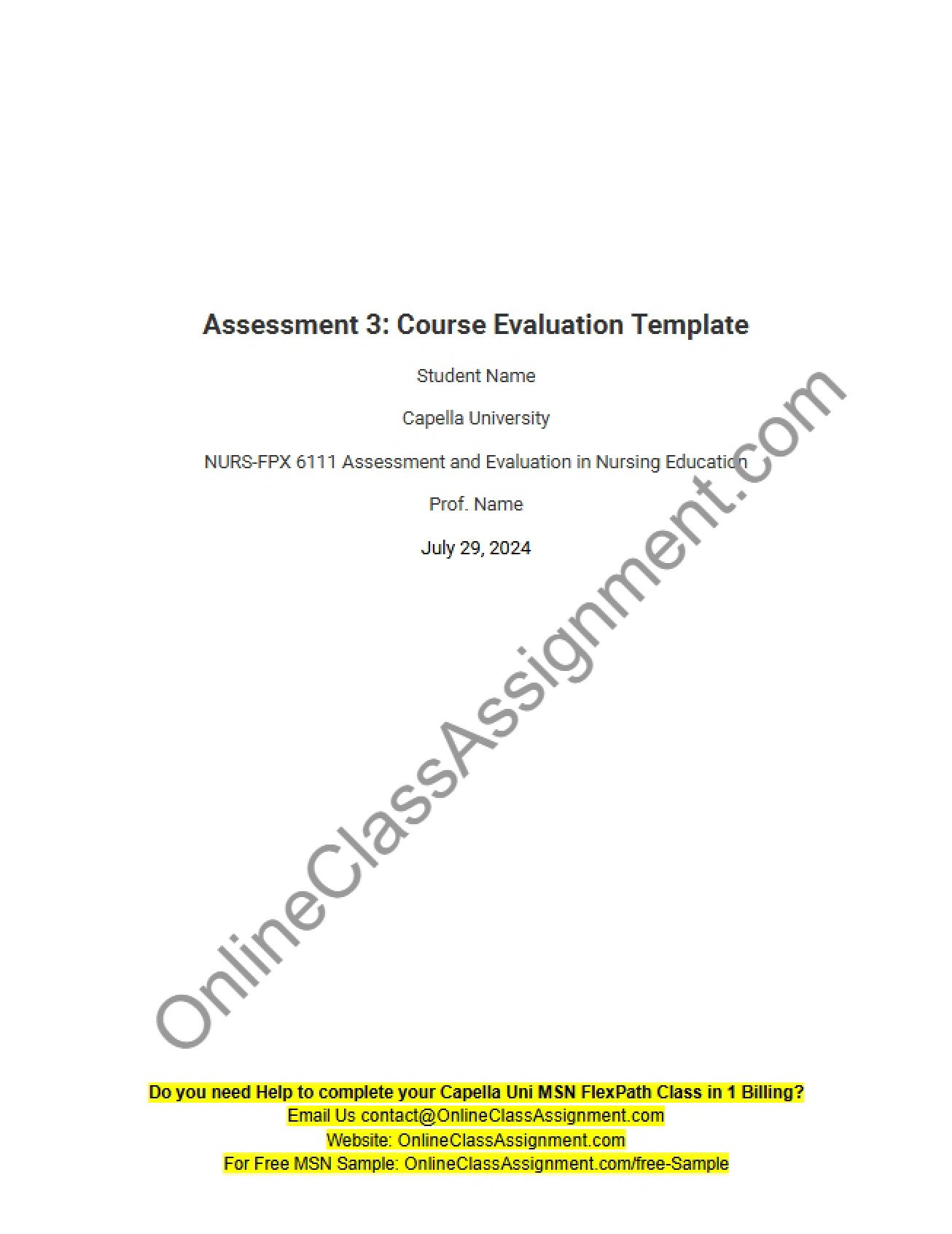 Template for Course Evaluation Assessment 3