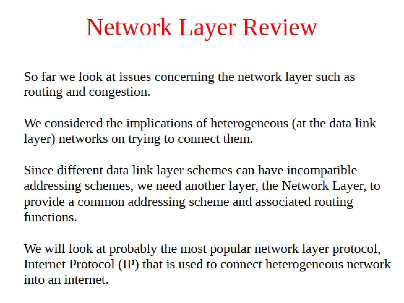 Review of the Network Layer