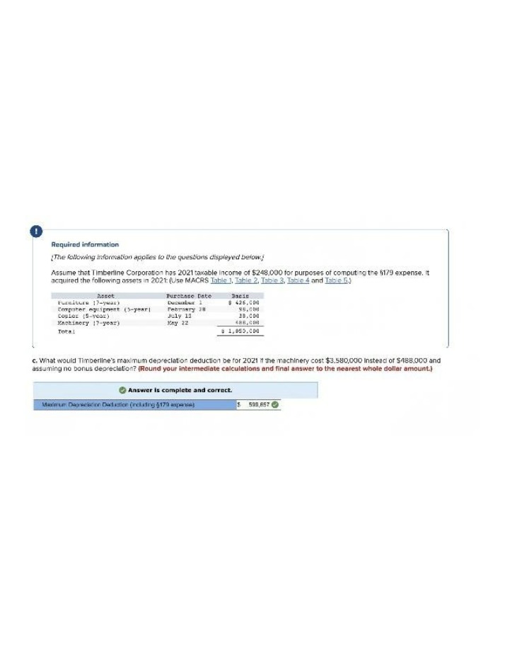 2021 Depreciation Deduction Calculation - Timberline Corporation