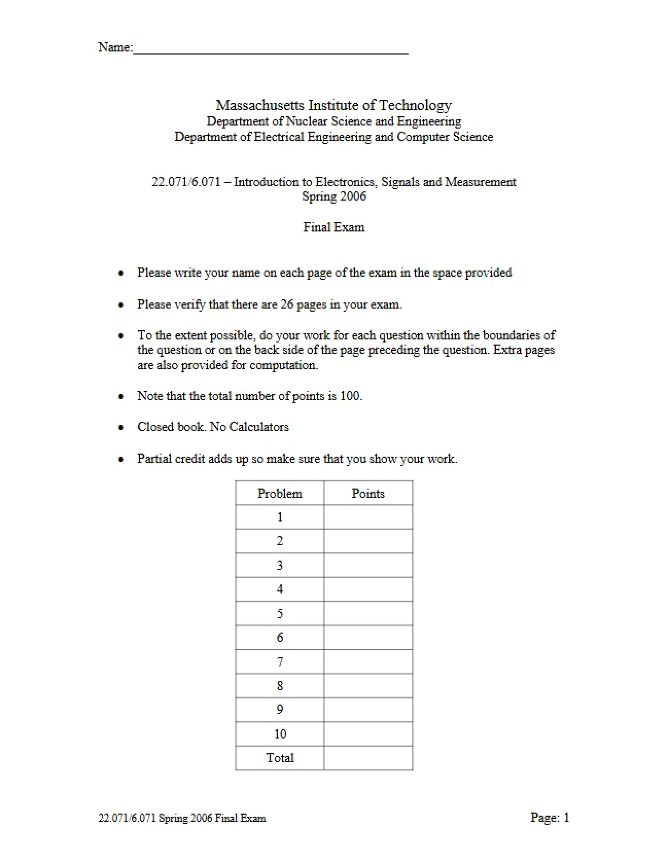 Electronics Final Examination